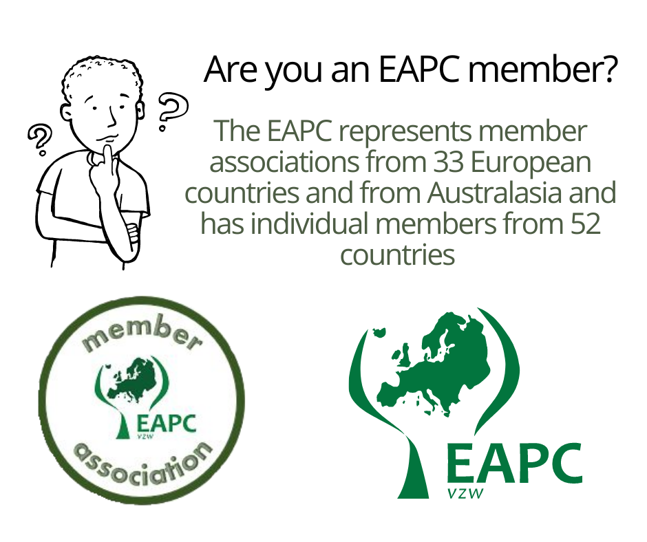 banner that says Are you an EAPC member? The EAPC represents member associations from 33 European countries and from Australasia and has individual members from 52 countries